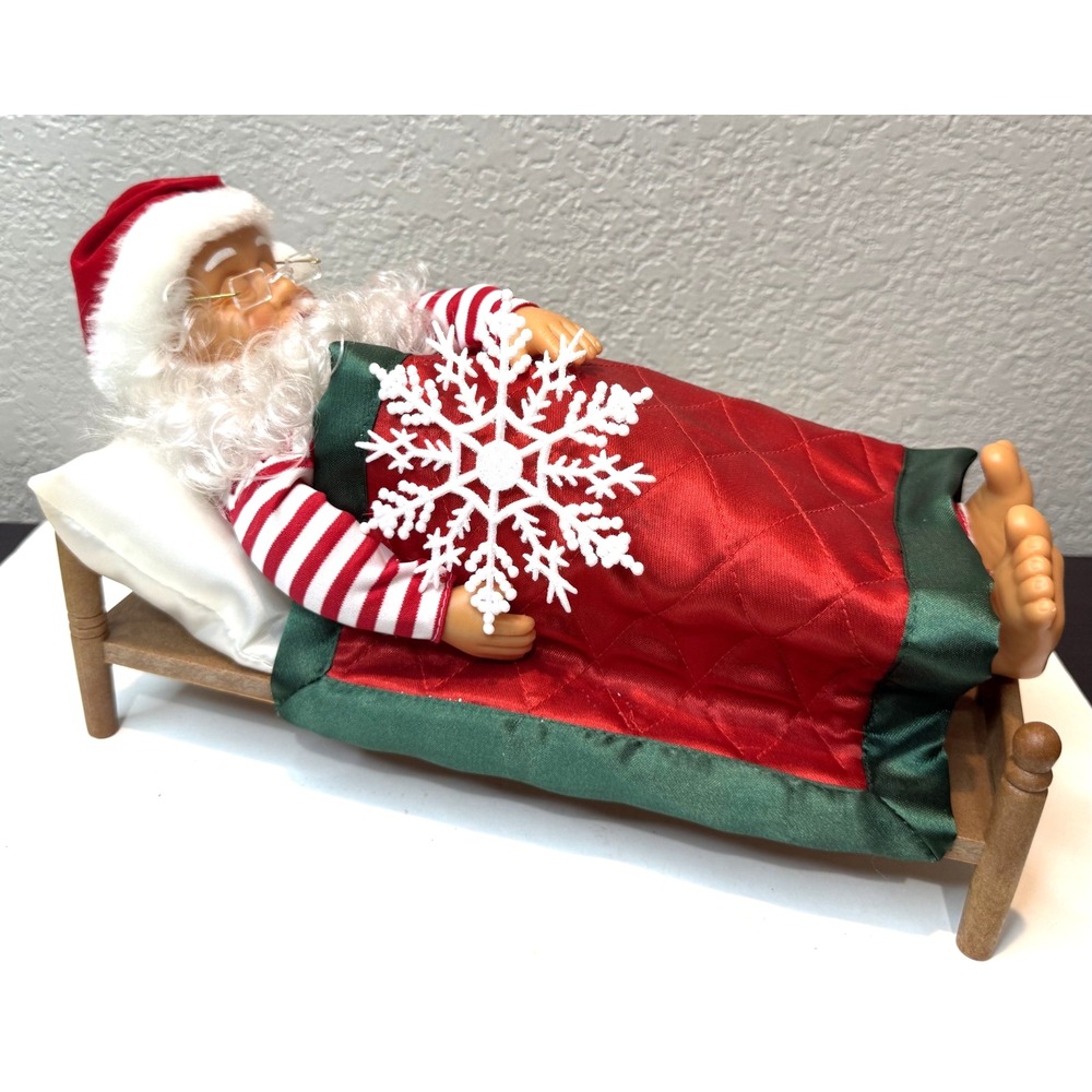 Vintage Holiday Time 16" Animated Snoring Santa In Bed 1990s W/ Box WORKS USA